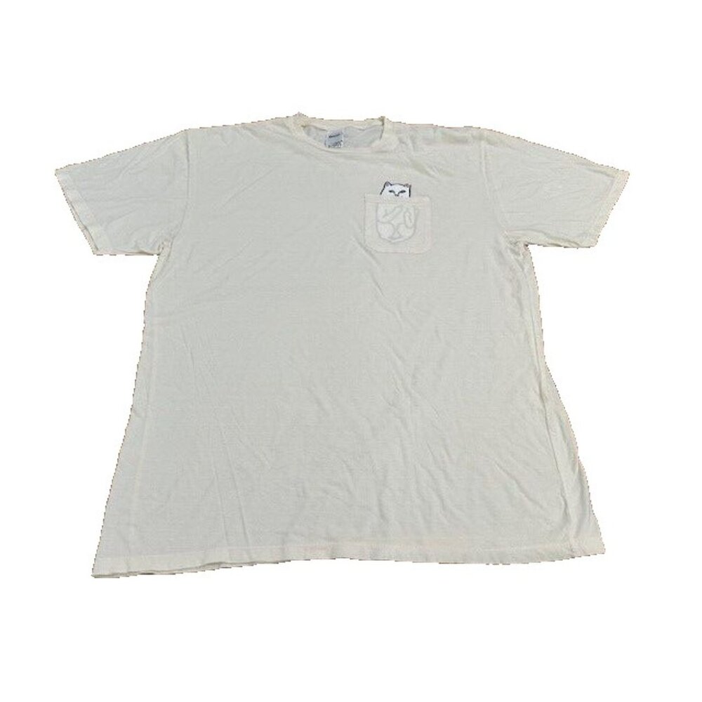 Rip n Dip Ivory Cream Off White Short Sleeve T-Shirt Pocket Finger Cat XL Nermal